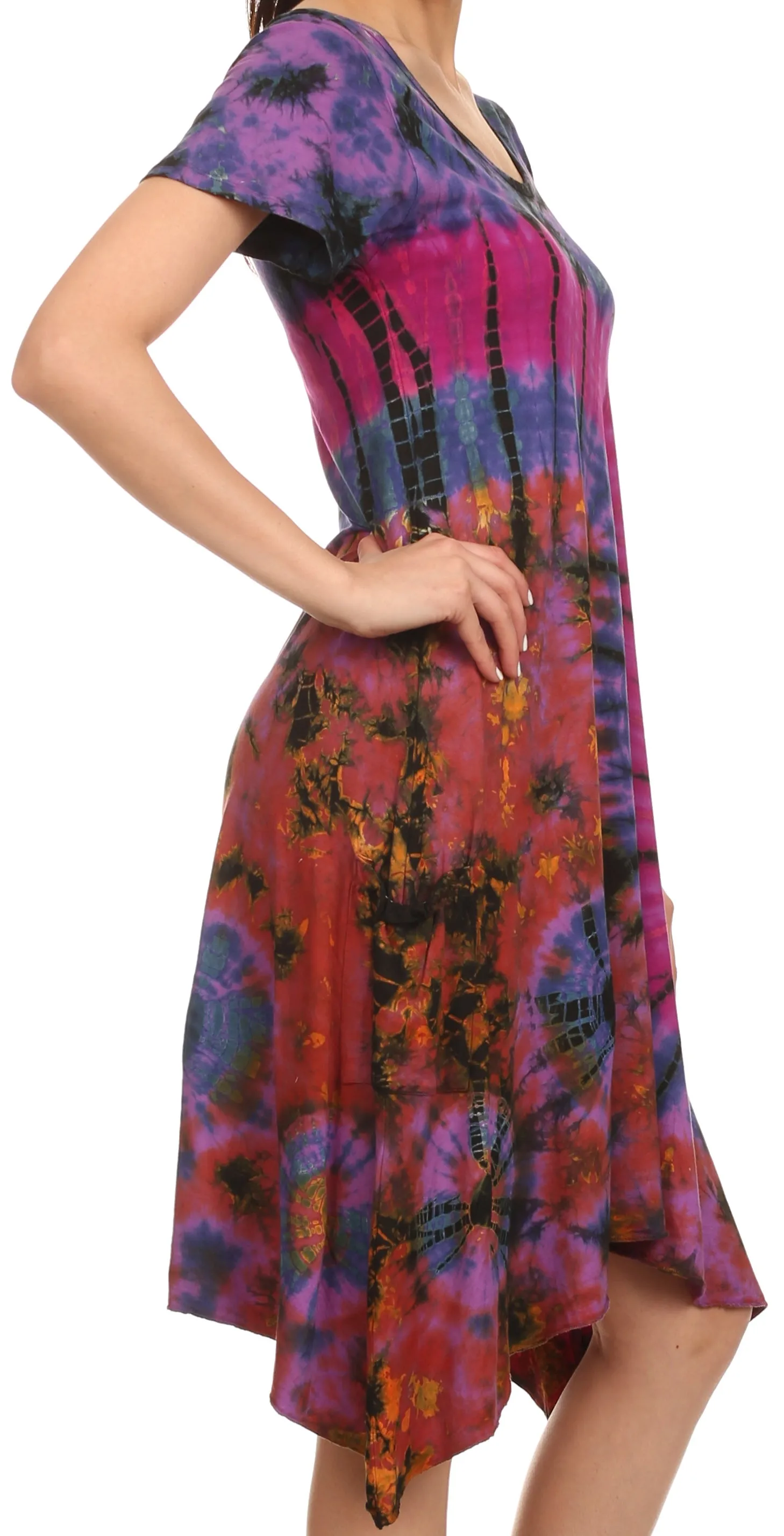 Sakkas  Clair Scoop Neck Cap Sleeve Tie Dye Dress