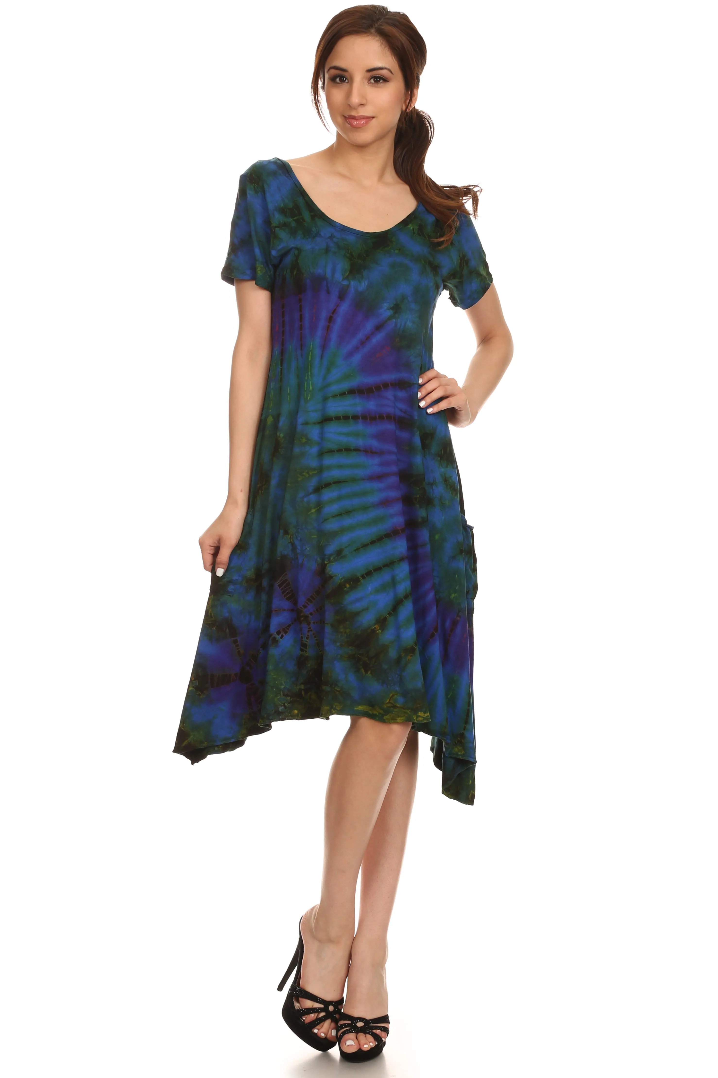 Sakkas  Clair Scoop Neck Cap Sleeve Tie Dye Dress