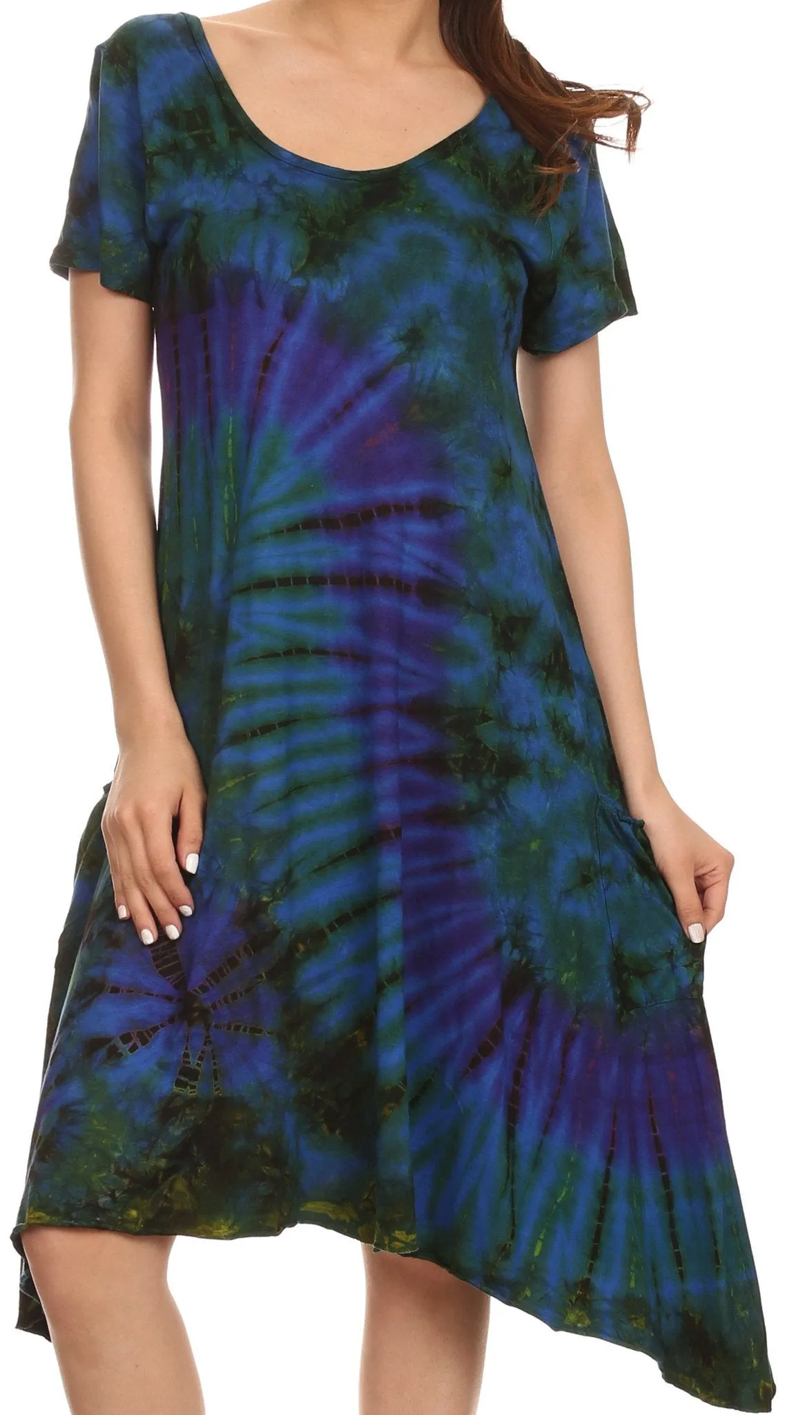 Sakkas  Clair Scoop Neck Cap Sleeve Tie Dye Dress