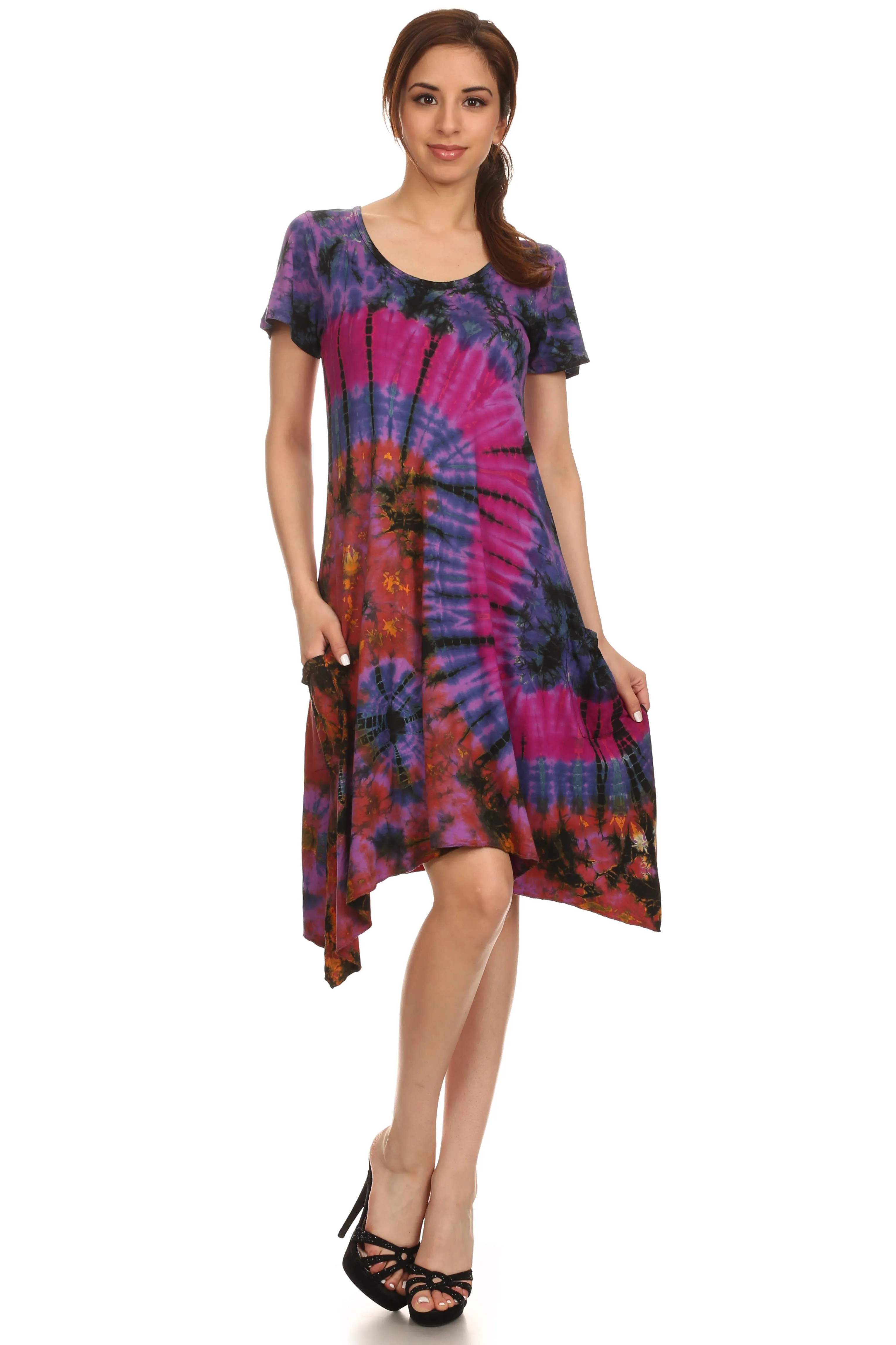 Sakkas  Clair Scoop Neck Cap Sleeve Tie Dye Dress