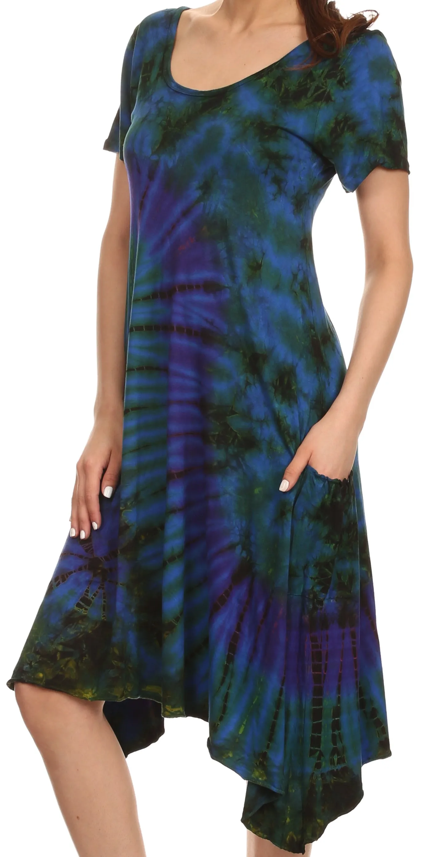 Sakkas  Clair Scoop Neck Cap Sleeve Tie Dye Dress