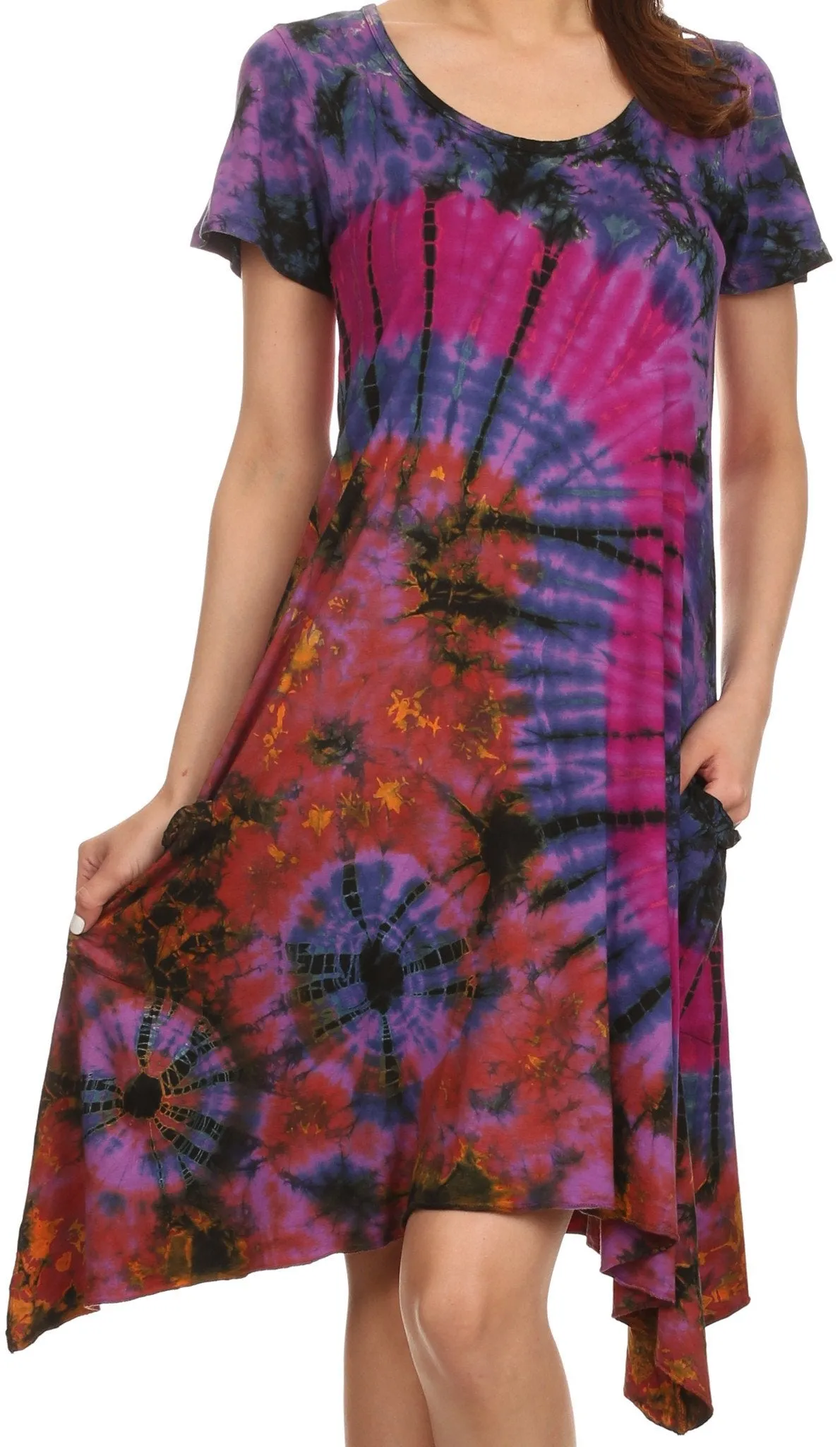 Sakkas  Clair Scoop Neck Cap Sleeve Tie Dye Dress