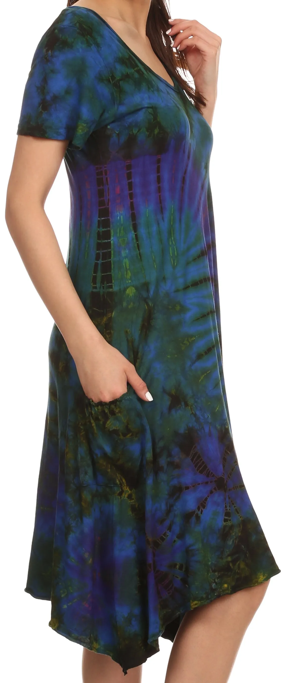 Sakkas  Clair Scoop Neck Cap Sleeve Tie Dye Dress