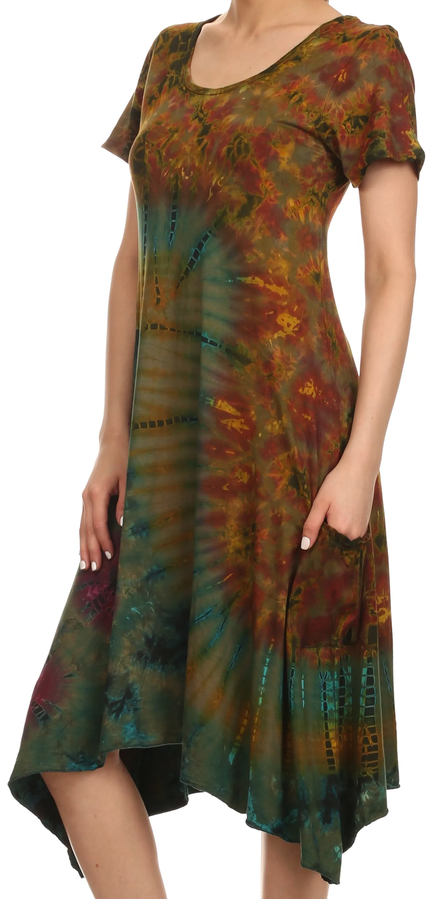 Sakkas  Clair Scoop Neck Cap Sleeve Tie Dye Dress