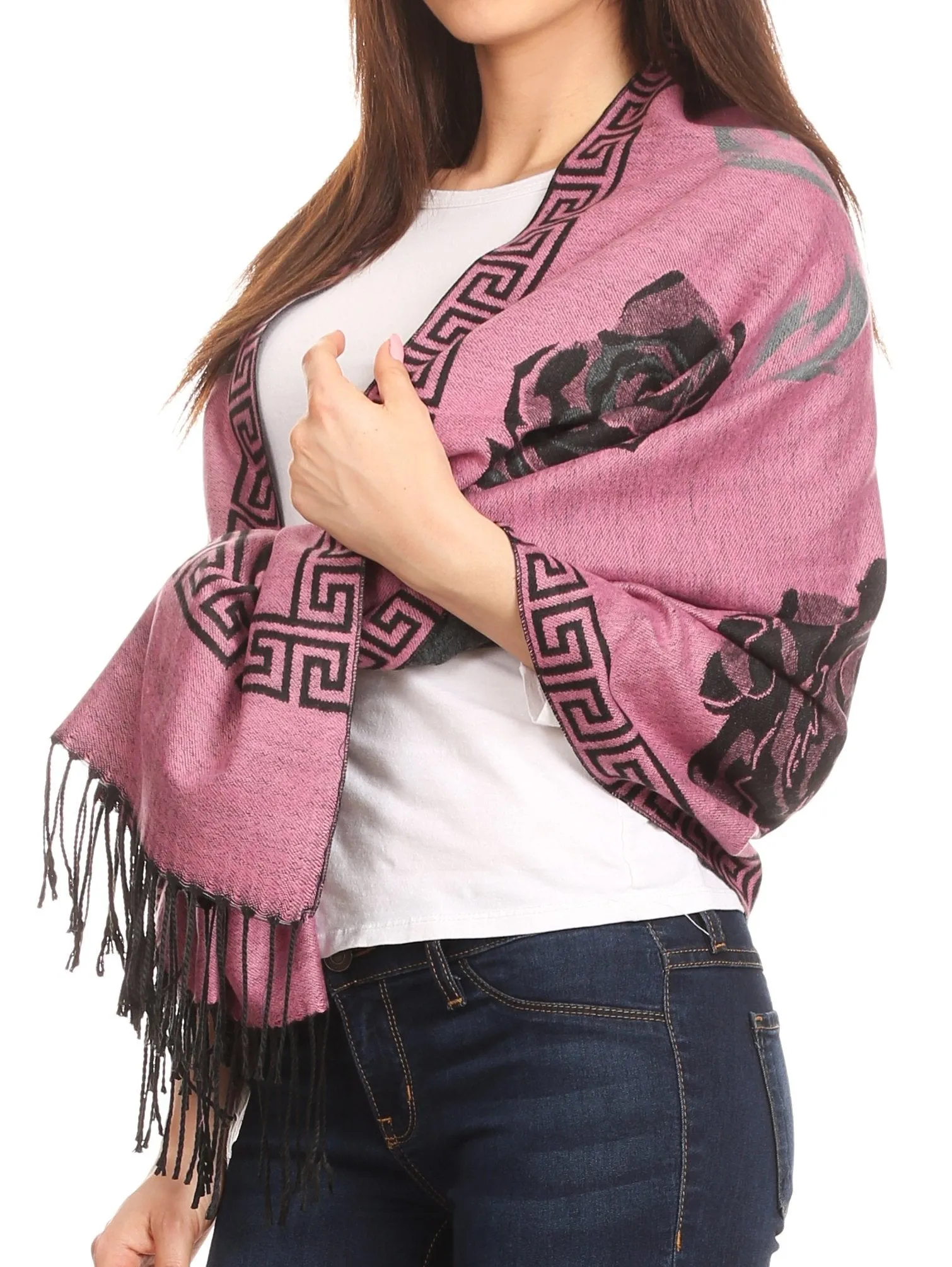 Sakkas Soffia Damask Rose Super Soft and Warm Pashmina Scarf Shawl Vegan Work