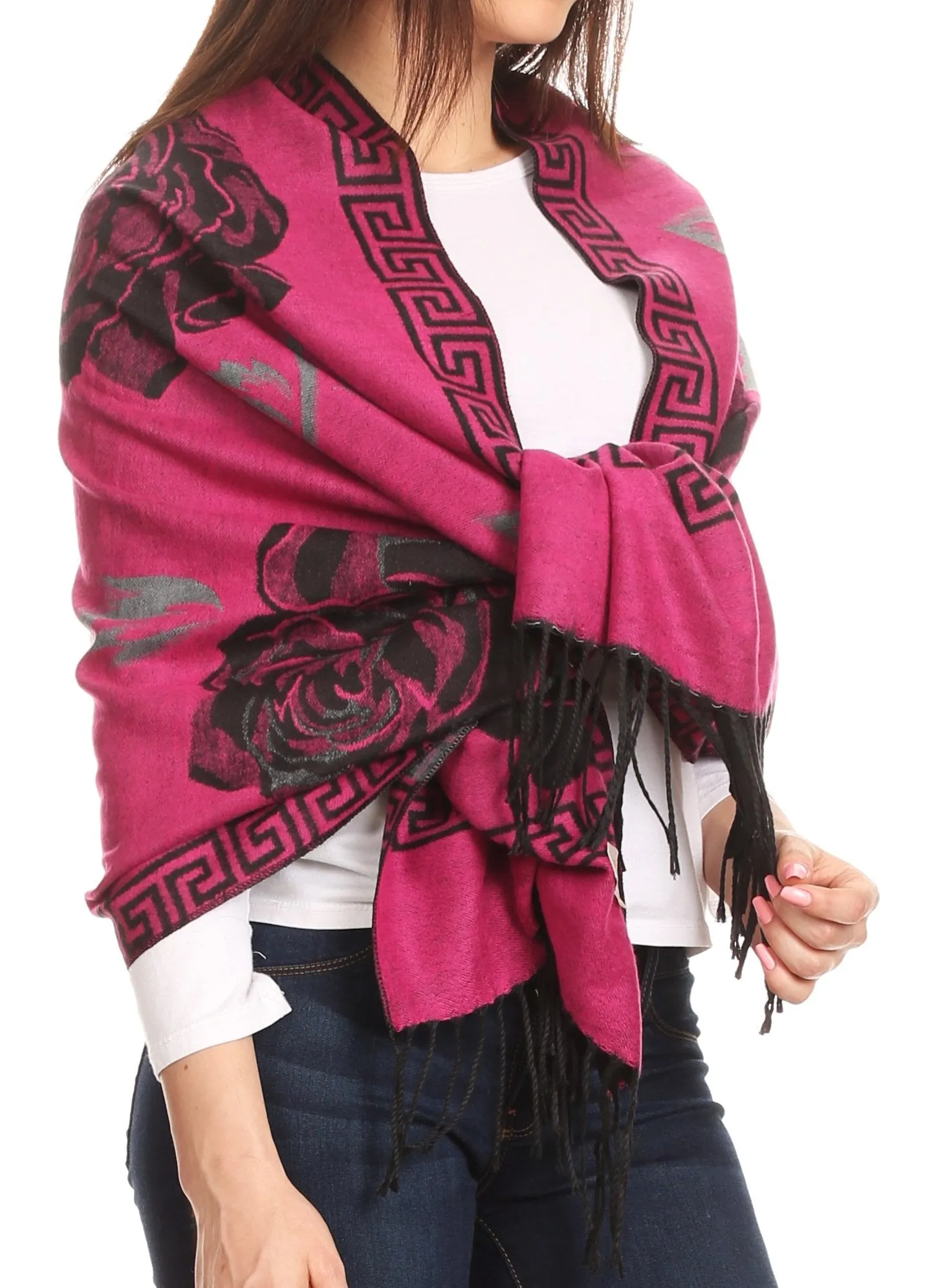 Sakkas Soffia Damask Rose Super Soft and Warm Pashmina Scarf Shawl Vegan Work