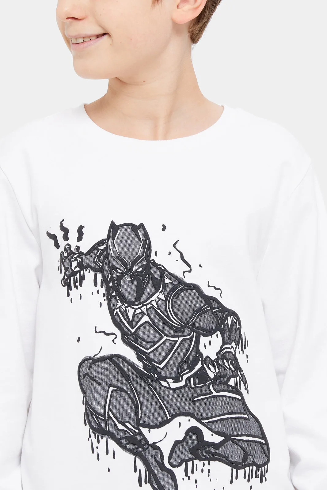 Senior Boys White Black Panther Print Sweatshirt