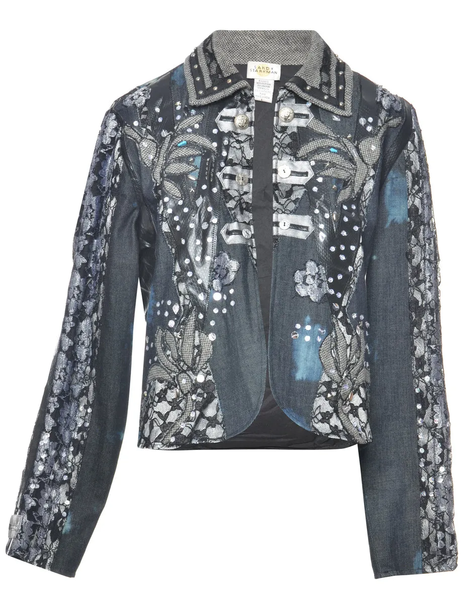 Sequined Black, Blue & Grey Jacket - L