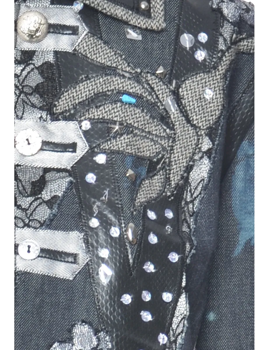 Sequined Black, Blue & Grey Jacket - L