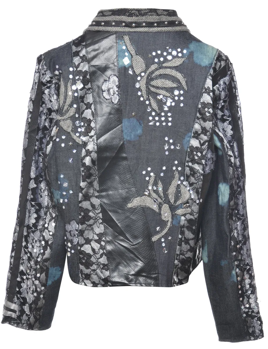 Sequined Black, Blue & Grey Jacket - L