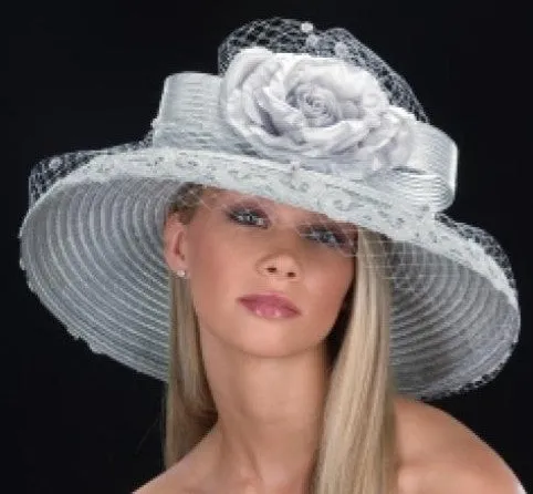 SG5020-Silver Wide Brim with Silver Bow and Flower