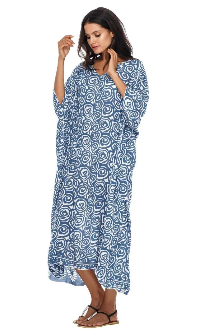 SHU-SHI Women's Long Beach Spiral Caftan Tunic Dress - Swimsuit Cover-Up Loose Poncho