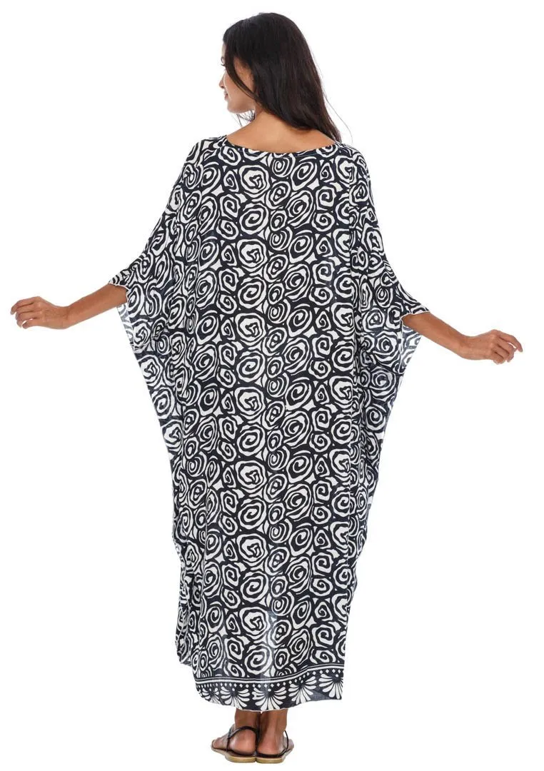 SHU-SHI Women's Long Beach Spiral Caftan Tunic Dress - Swimsuit Cover-Up Loose Poncho