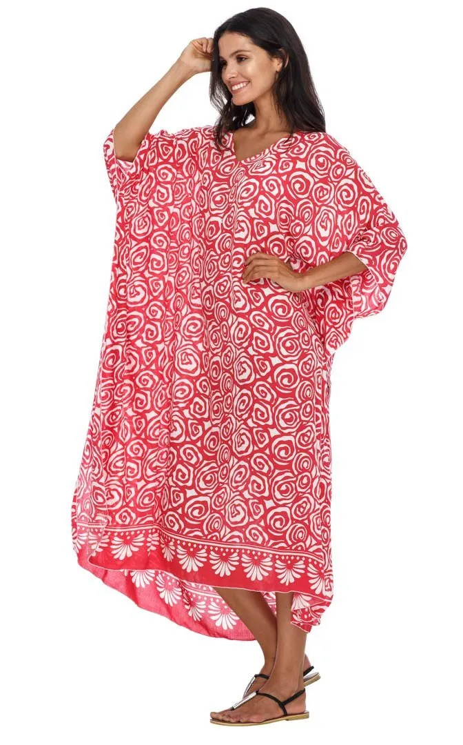 SHU-SHI Women's Long Beach Spiral Caftan Tunic Dress - Swimsuit Cover-Up Loose Poncho