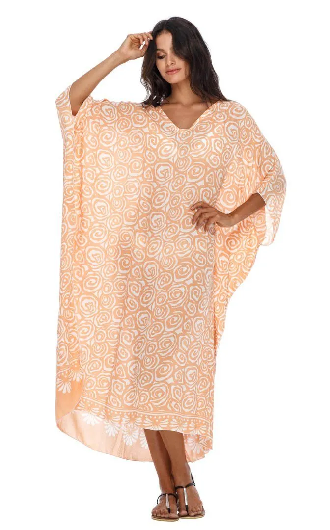 SHU-SHI Women's Long Beach Spiral Caftan Tunic Dress - Swimsuit Cover-Up Loose Poncho