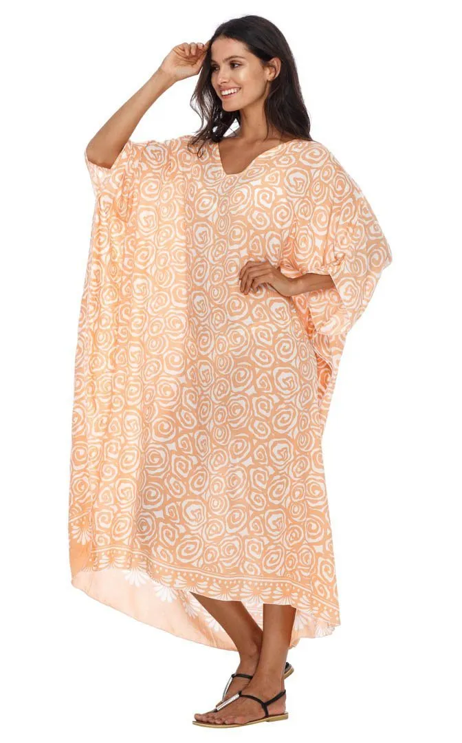 SHU-SHI Women's Long Beach Spiral Caftan Tunic Dress - Swimsuit Cover-Up Loose Poncho