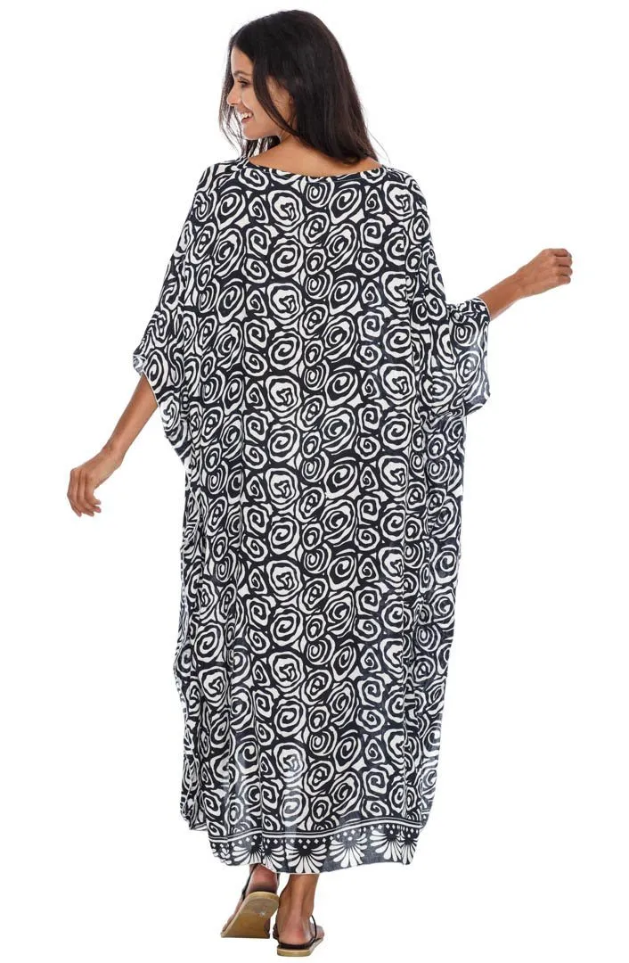 SHU-SHI Women's Long Beach Spiral Caftan Tunic Dress - Swimsuit Cover-Up Loose Poncho