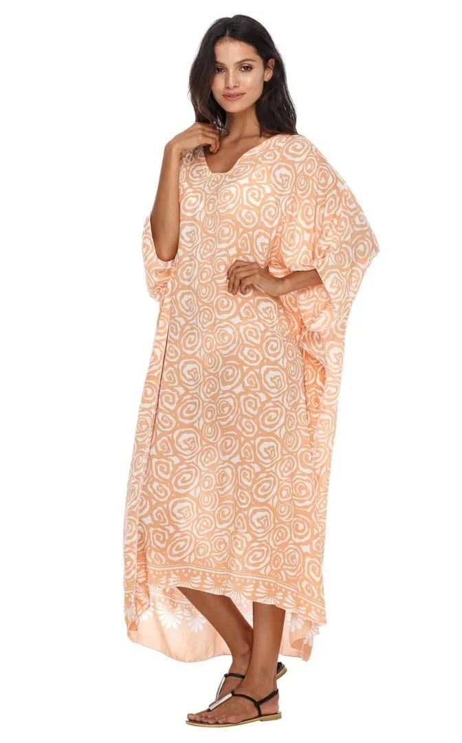 SHU-SHI Women's Long Beach Spiral Caftan Tunic Dress - Swimsuit Cover-Up Loose Poncho