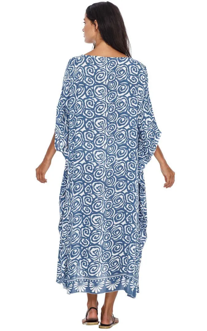 SHU-SHI Women's Long Beach Spiral Caftan Tunic Dress - Swimsuit Cover-Up Loose Poncho