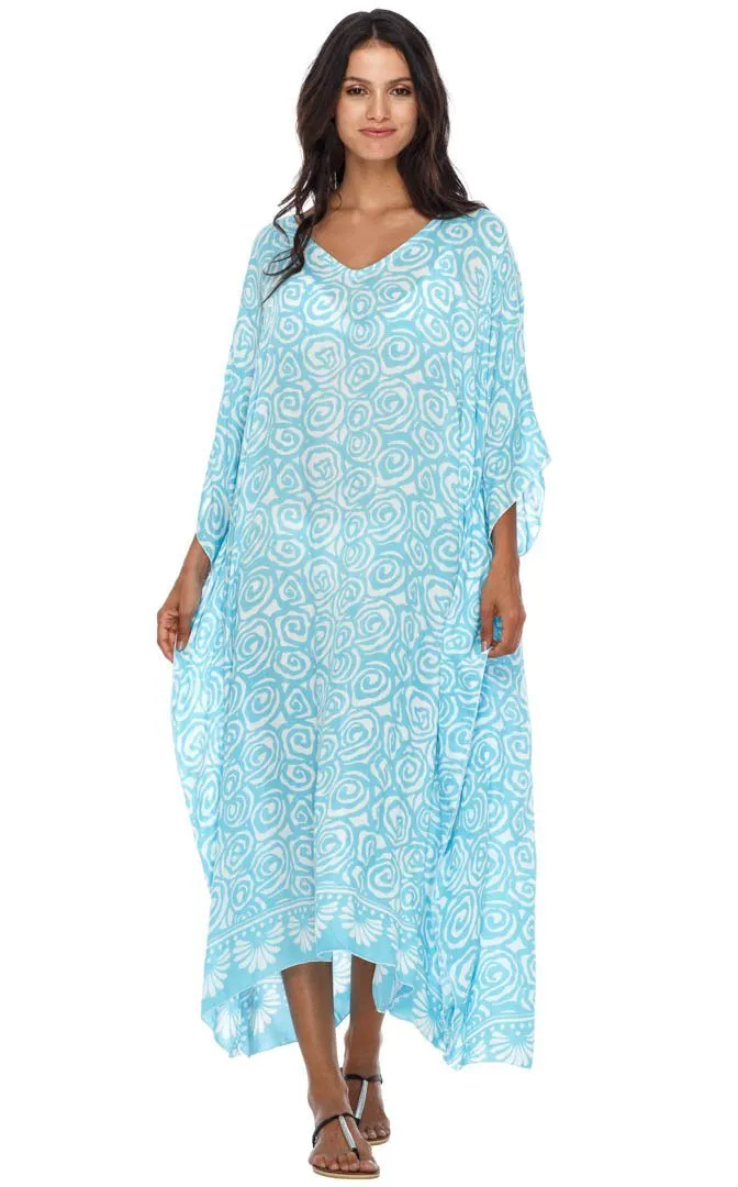 SHU-SHI Women's Long Beach Spiral Caftan Tunic Dress - Swimsuit Cover-Up Loose Poncho