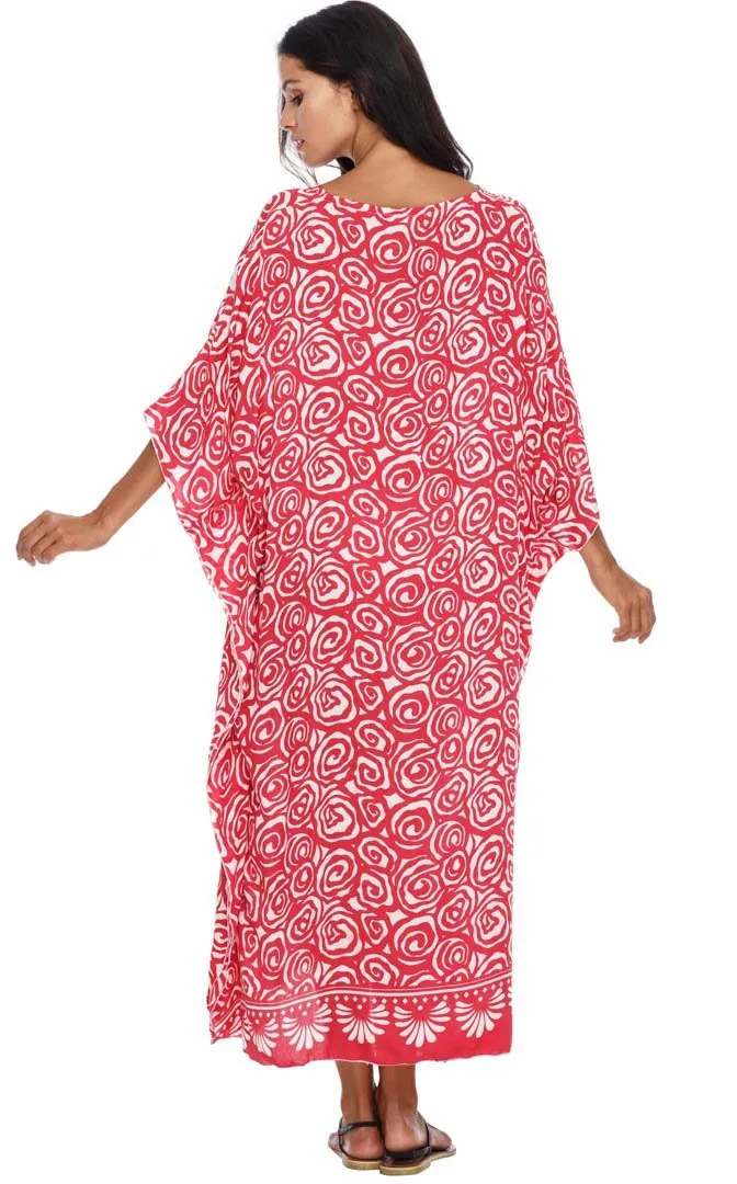 SHU-SHI Women's Long Beach Spiral Caftan Tunic Dress - Swimsuit Cover-Up Loose Poncho