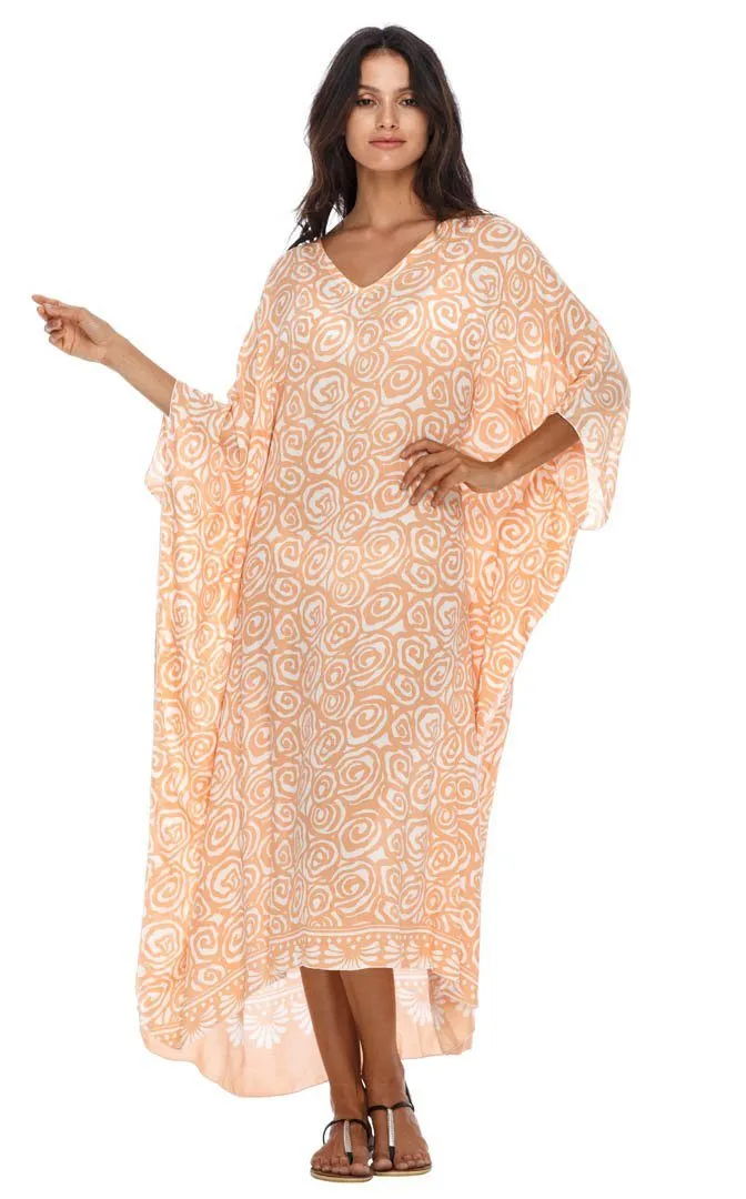 SHU-SHI Women's Long Beach Spiral Caftan Tunic Dress - Swimsuit Cover-Up Loose Poncho