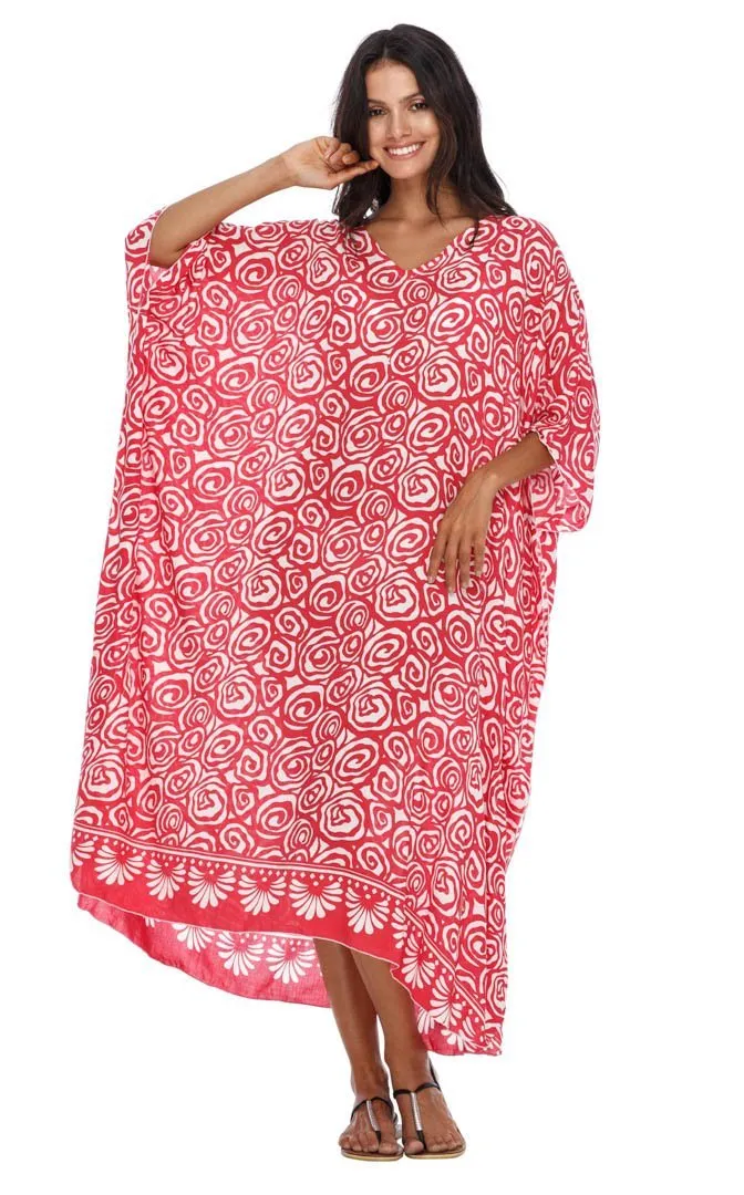 SHU-SHI Women's Long Beach Spiral Caftan Tunic Dress - Swimsuit Cover-Up Loose Poncho