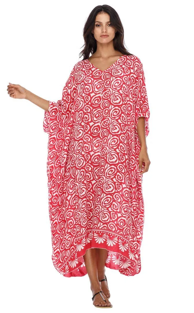 SHU-SHI Women's Long Beach Spiral Caftan Tunic Dress - Swimsuit Cover-Up Loose Poncho