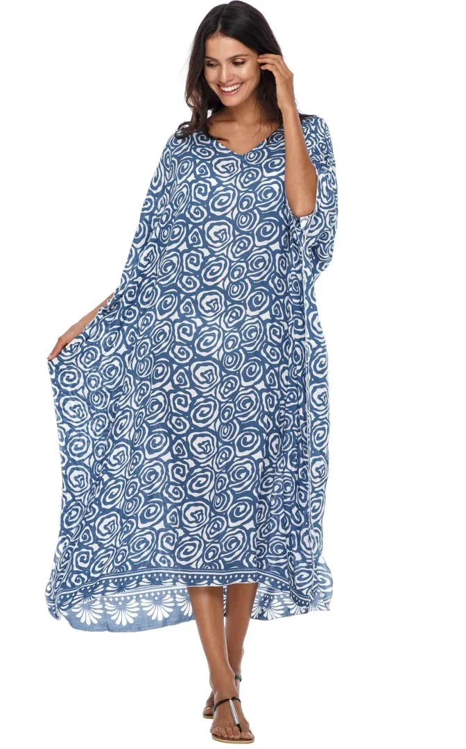 SHU-SHI Women's Long Beach Spiral Caftan Tunic Dress - Swimsuit Cover-Up Loose Poncho