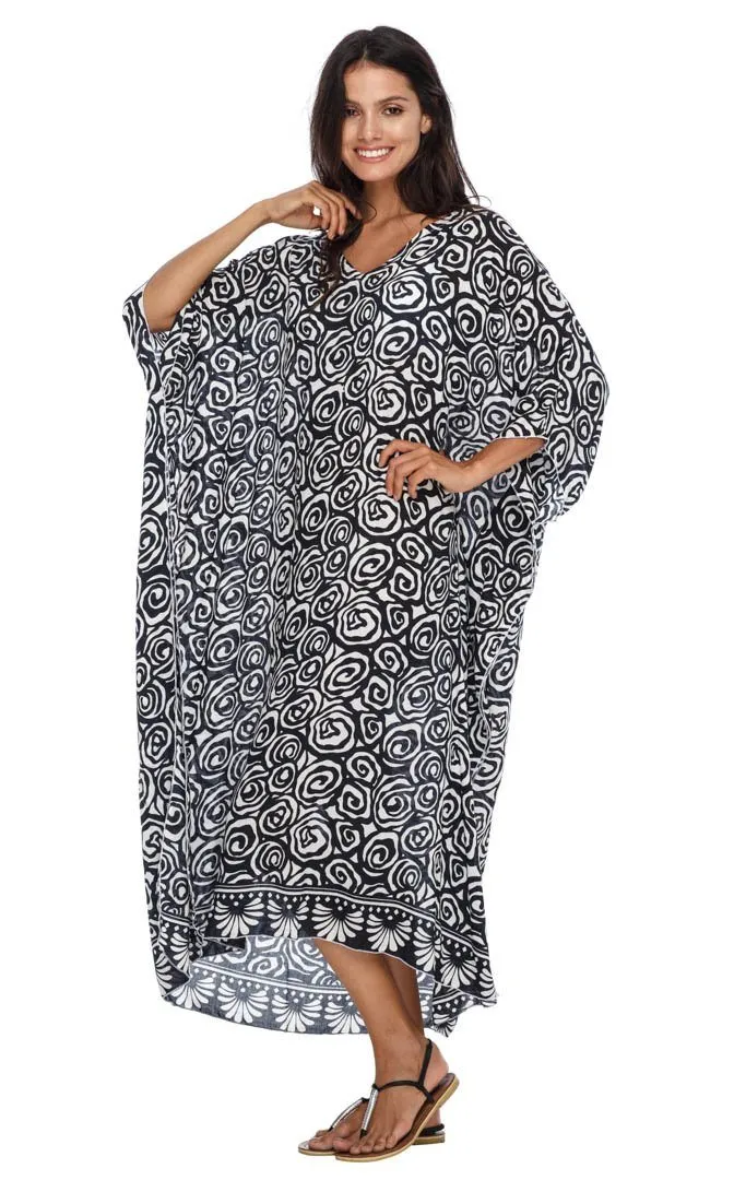 SHU-SHI Women's Long Beach Spiral Caftan Tunic Dress - Swimsuit Cover-Up Loose Poncho