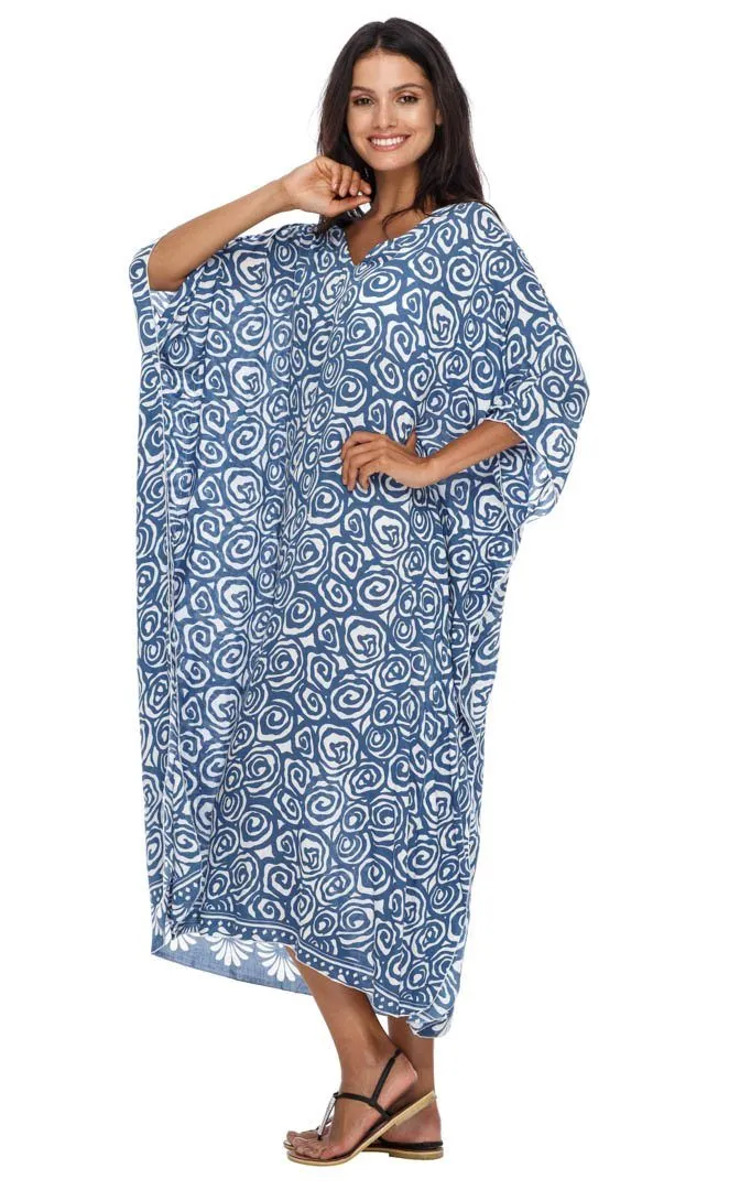 SHU-SHI Women's Long Beach Spiral Caftan Tunic Dress - Swimsuit Cover-Up Loose Poncho