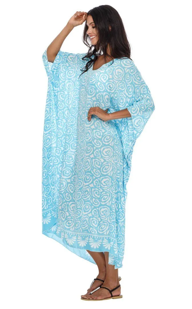 SHU-SHI Women's Long Beach Spiral Caftan Tunic Dress - Swimsuit Cover-Up Loose Poncho