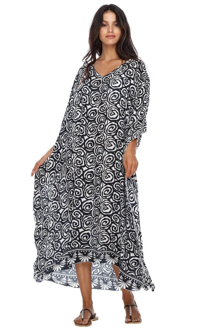 SHU-SHI Women's Long Beach Spiral Caftan Tunic Dress - Swimsuit Cover-Up Loose Poncho