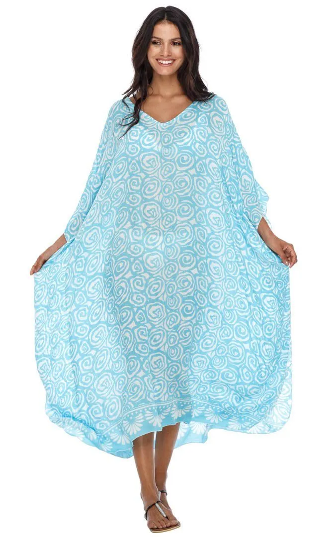 SHU-SHI Women's Long Beach Spiral Caftan Tunic Dress - Swimsuit Cover-Up Loose Poncho