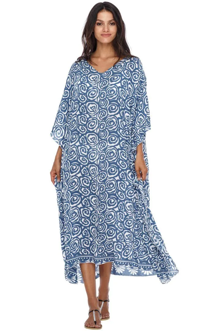 SHU-SHI Women's Long Beach Spiral Caftan Tunic Dress - Swimsuit Cover-Up Loose Poncho