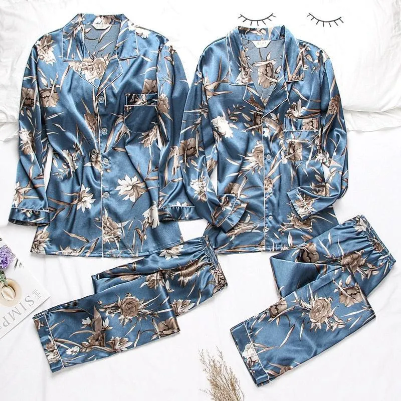 Silk Couple Pajamas Men And Women Long-Sleeved Summer Ice Silk Thin Casual