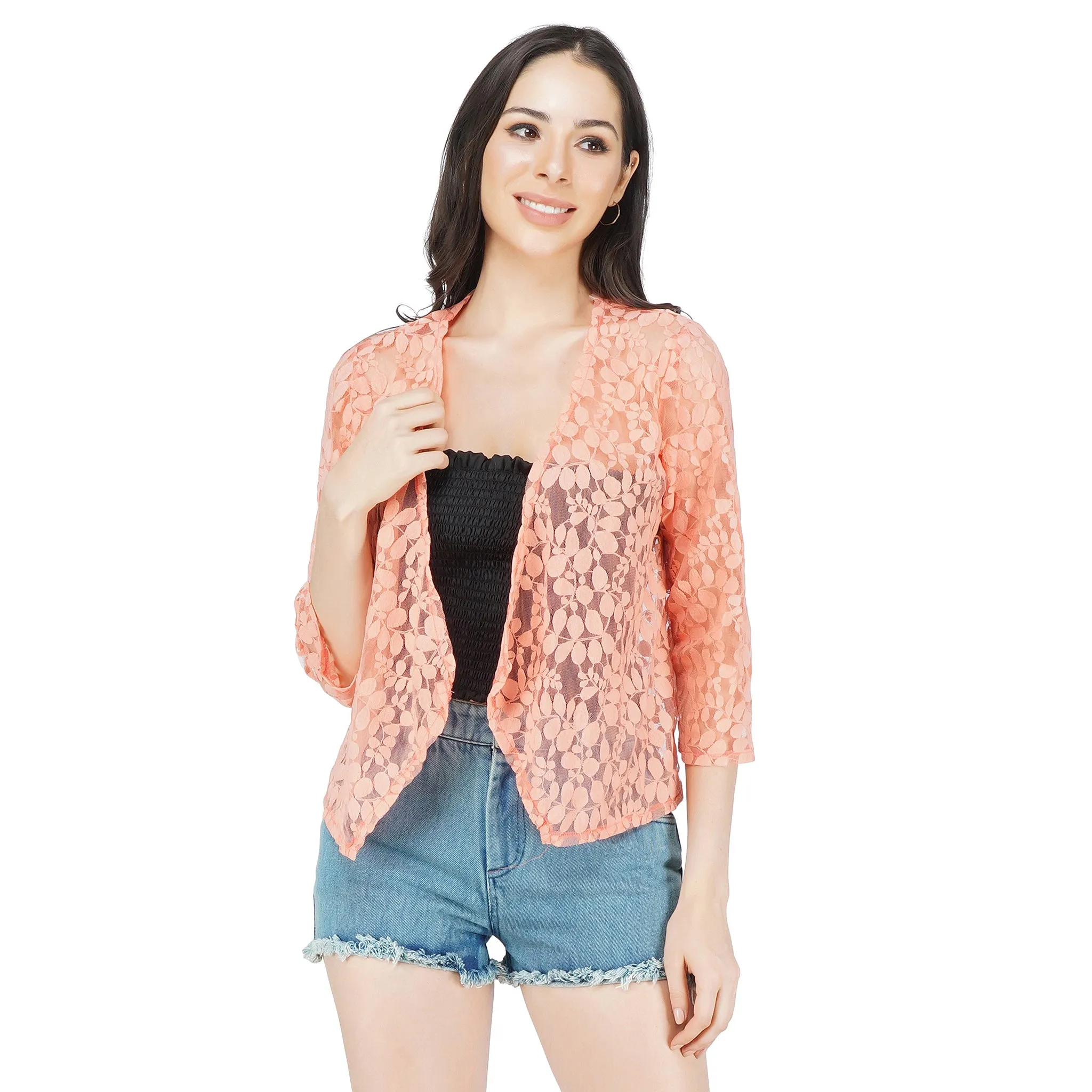 SLAY. Women's Coral Floral Texture Schiffli Pullover