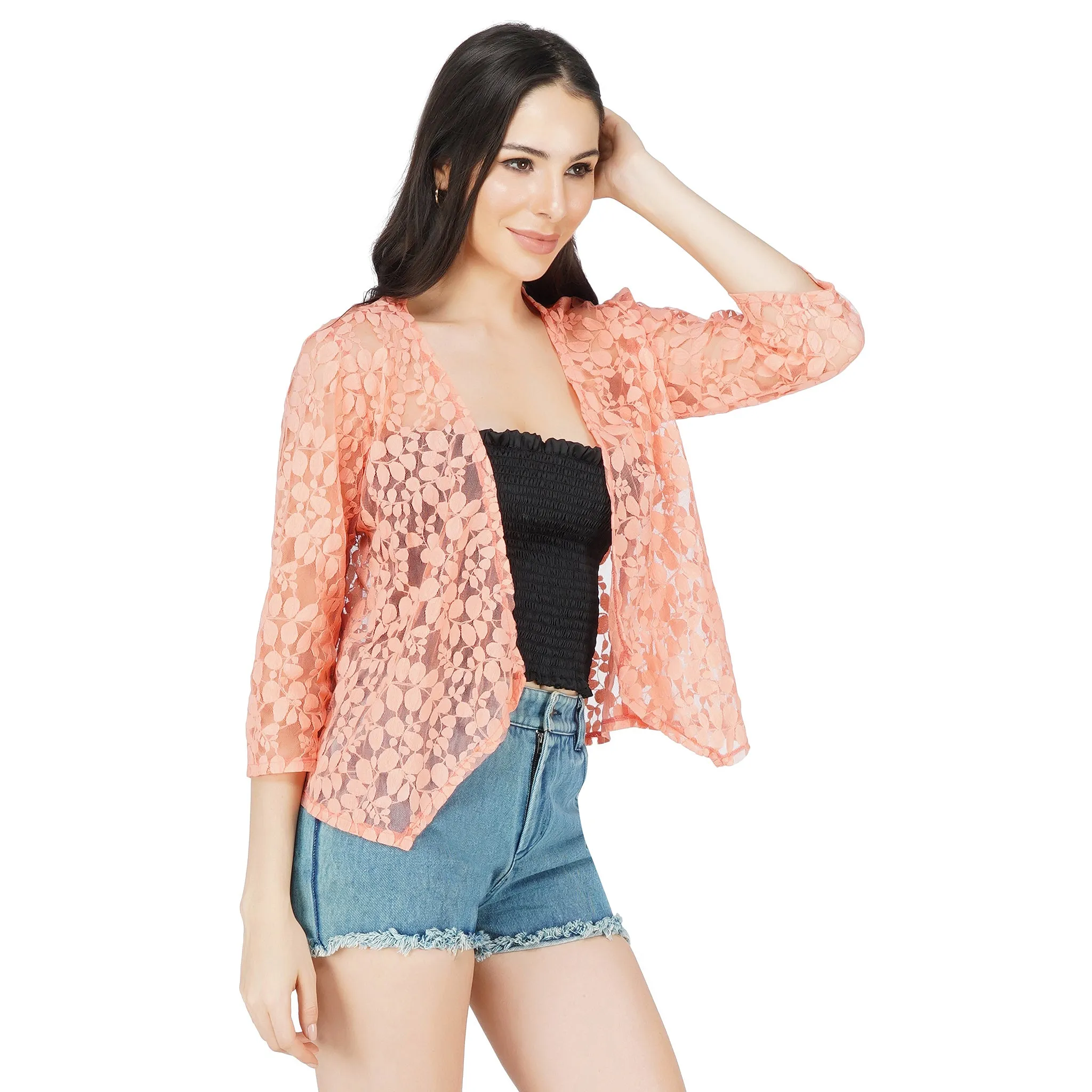 SLAY. Women's Coral Floral Texture Schiffli Pullover