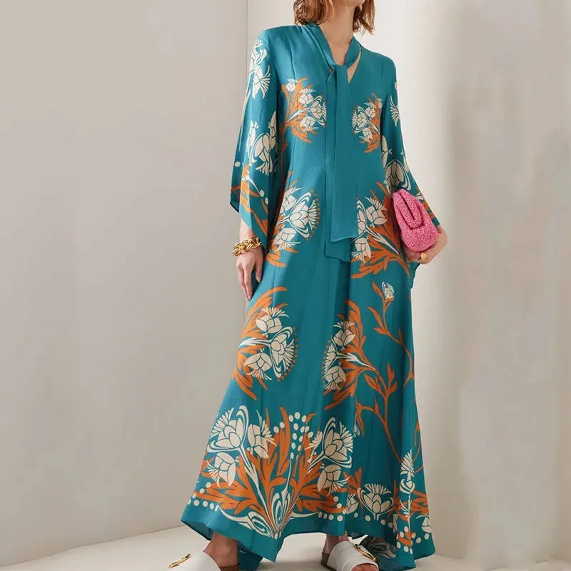 Sleeve Loose Vintage Pattern Printed Bohemian Summer Long Dress