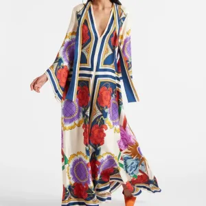 Sleeve Loose Vintage Pattern Printed Bohemian Summer Long Dress