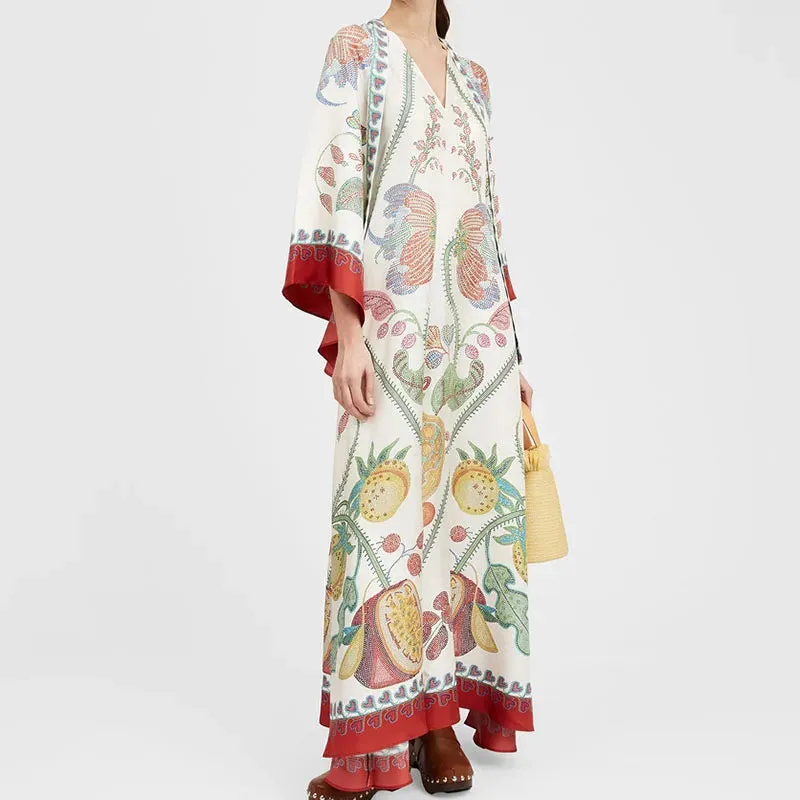 Sleeve Loose Vintage Pattern Printed Bohemian Summer Long Dress