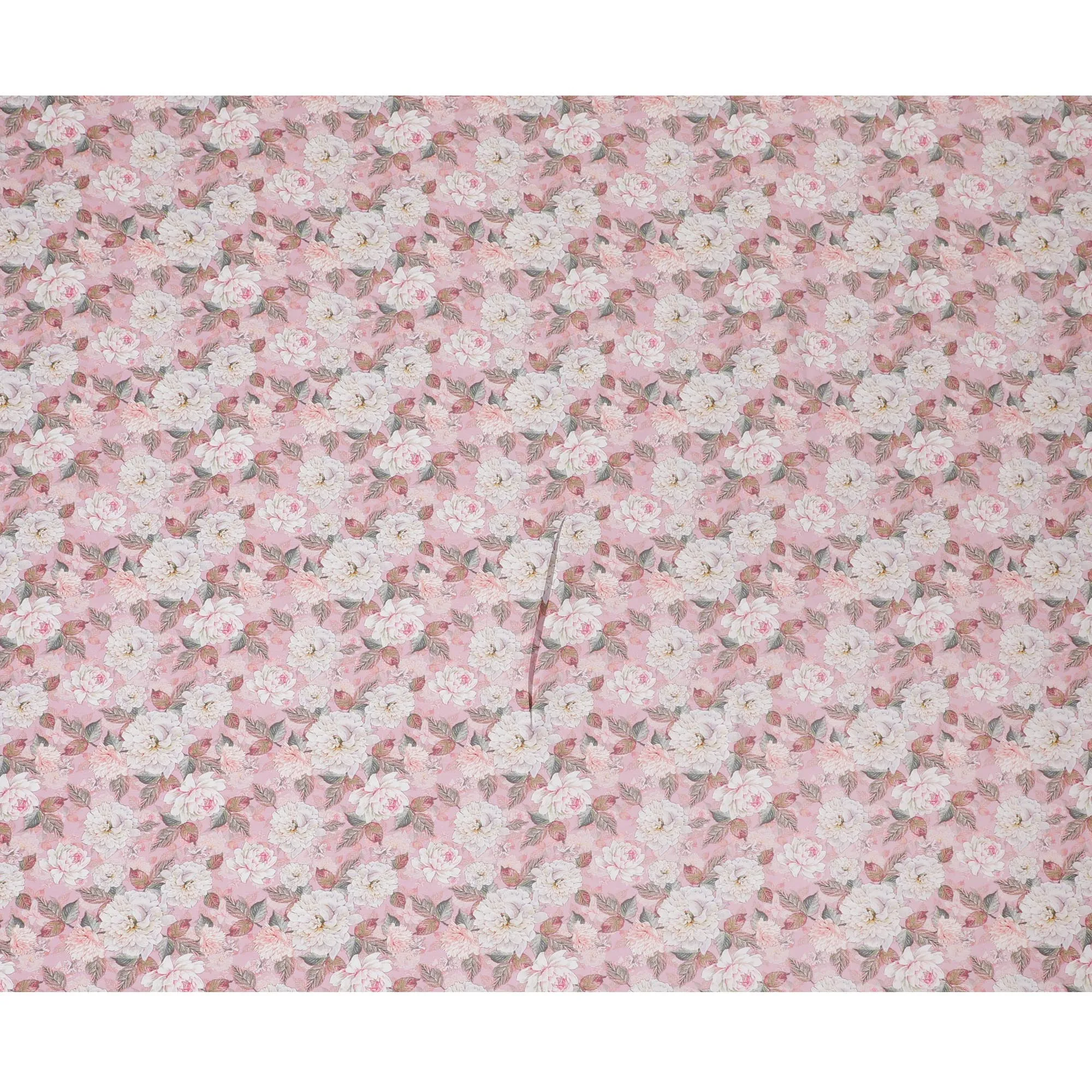 Soft Pink with White Floral Cotton Satin Fabric, 110 cm Width-20065