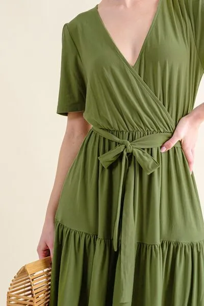 Soft Short Sleeve Tiered Midi Dress