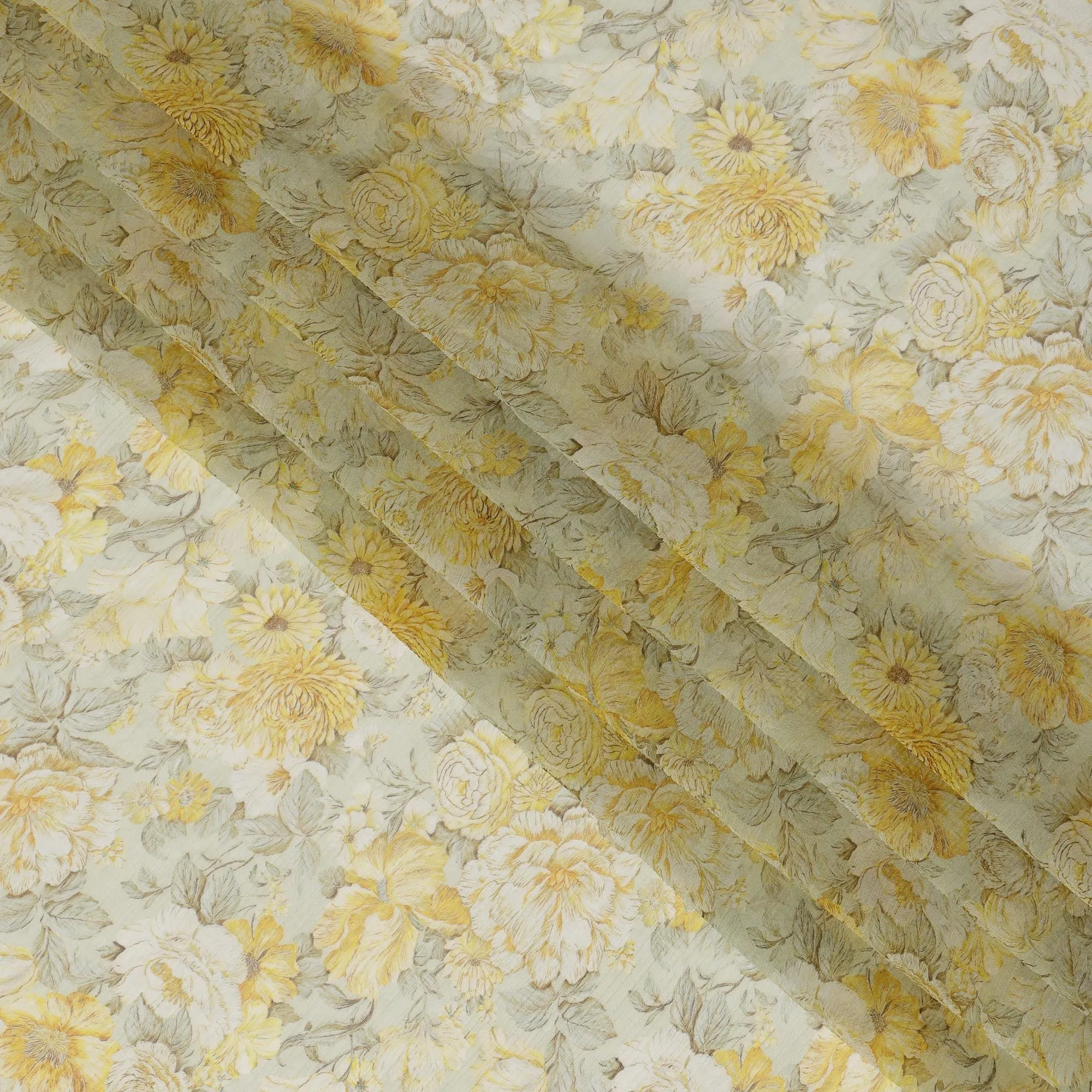 Soft Yellow Synthetic Crepe Fabric with Floral Design, 110 cm Width-D20684