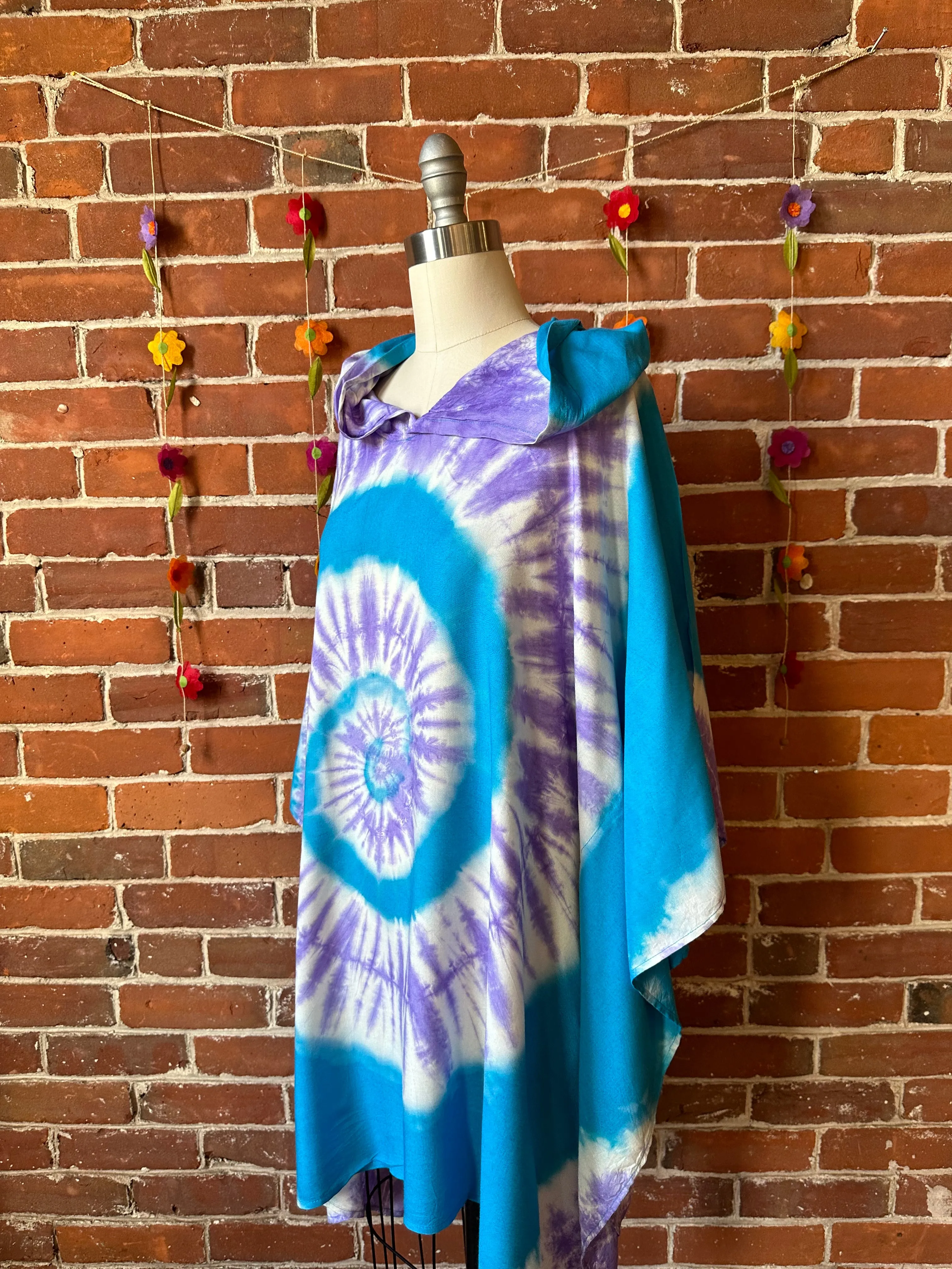 Spiral Blue Purple Tie Dye Poncho Hoodie