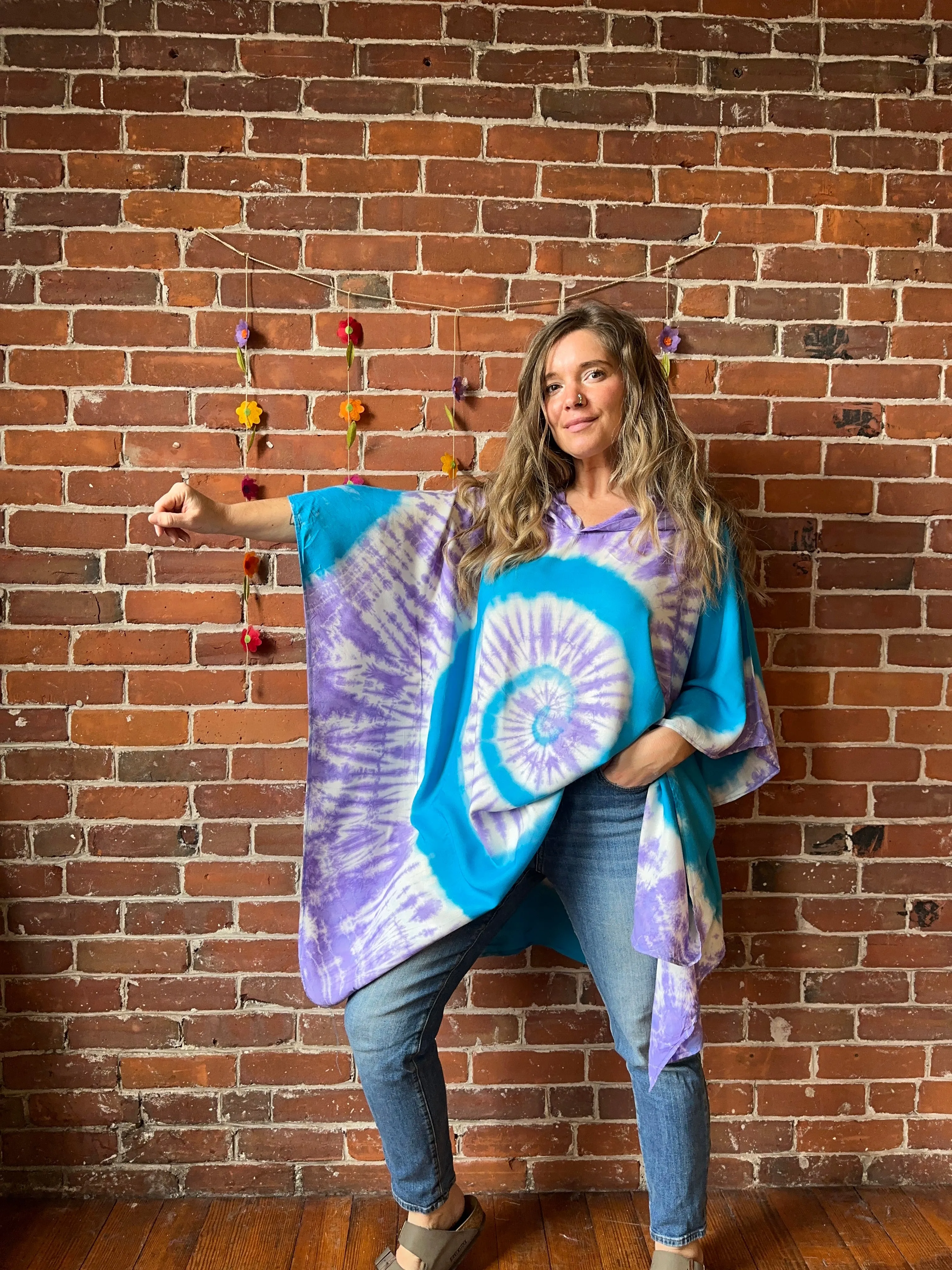 Spiral Blue Purple Tie Dye Poncho Hoodie