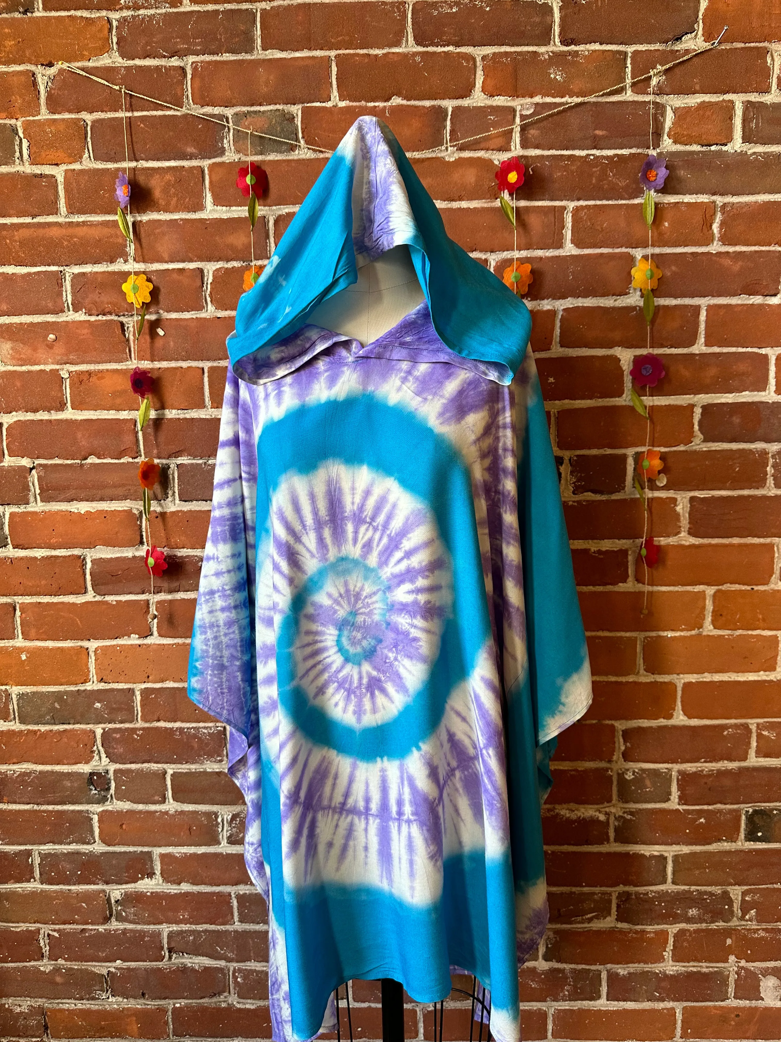 Spiral Blue Purple Tie Dye Poncho Hoodie