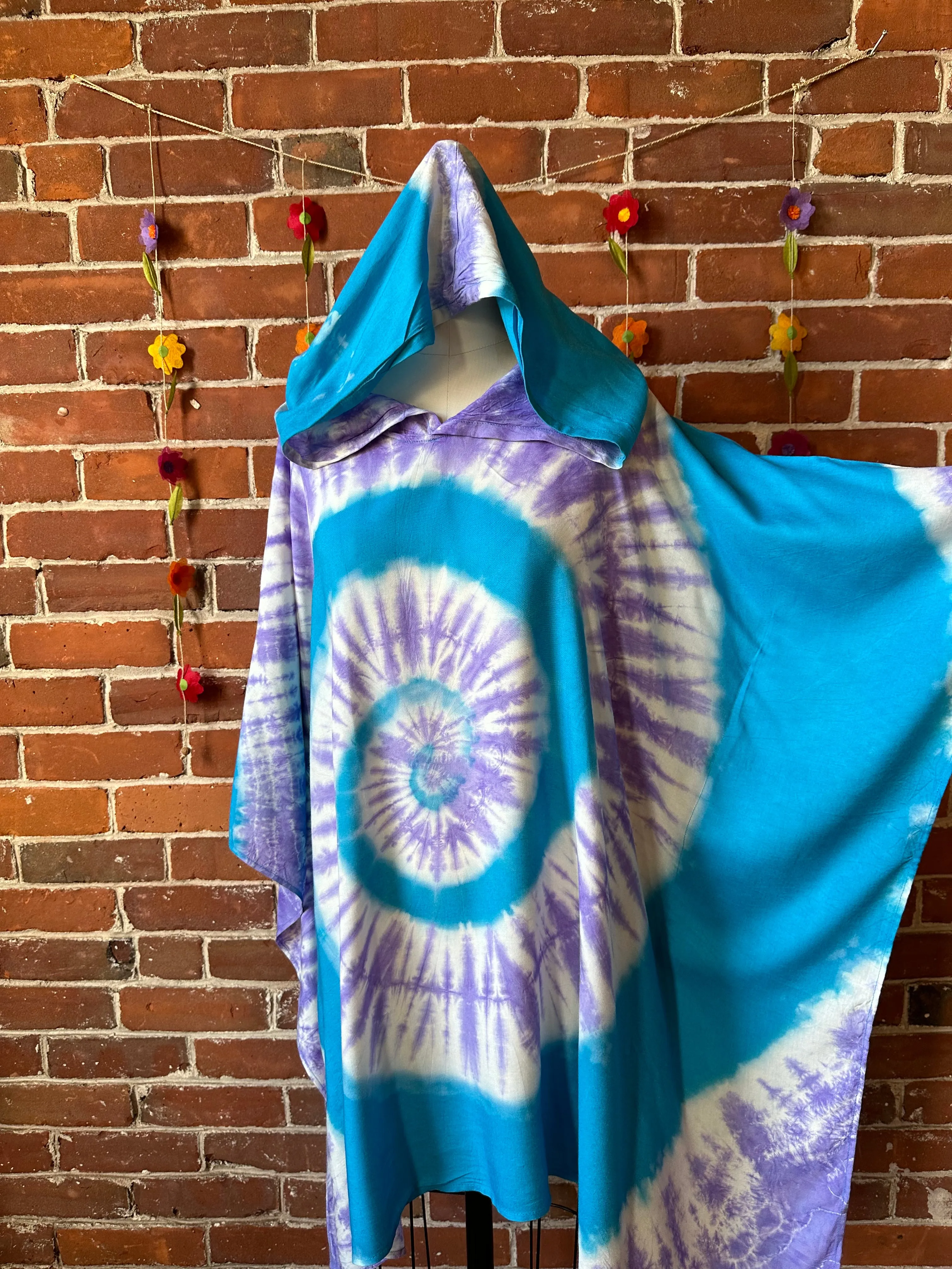 Spiral Blue Purple Tie Dye Poncho Hoodie