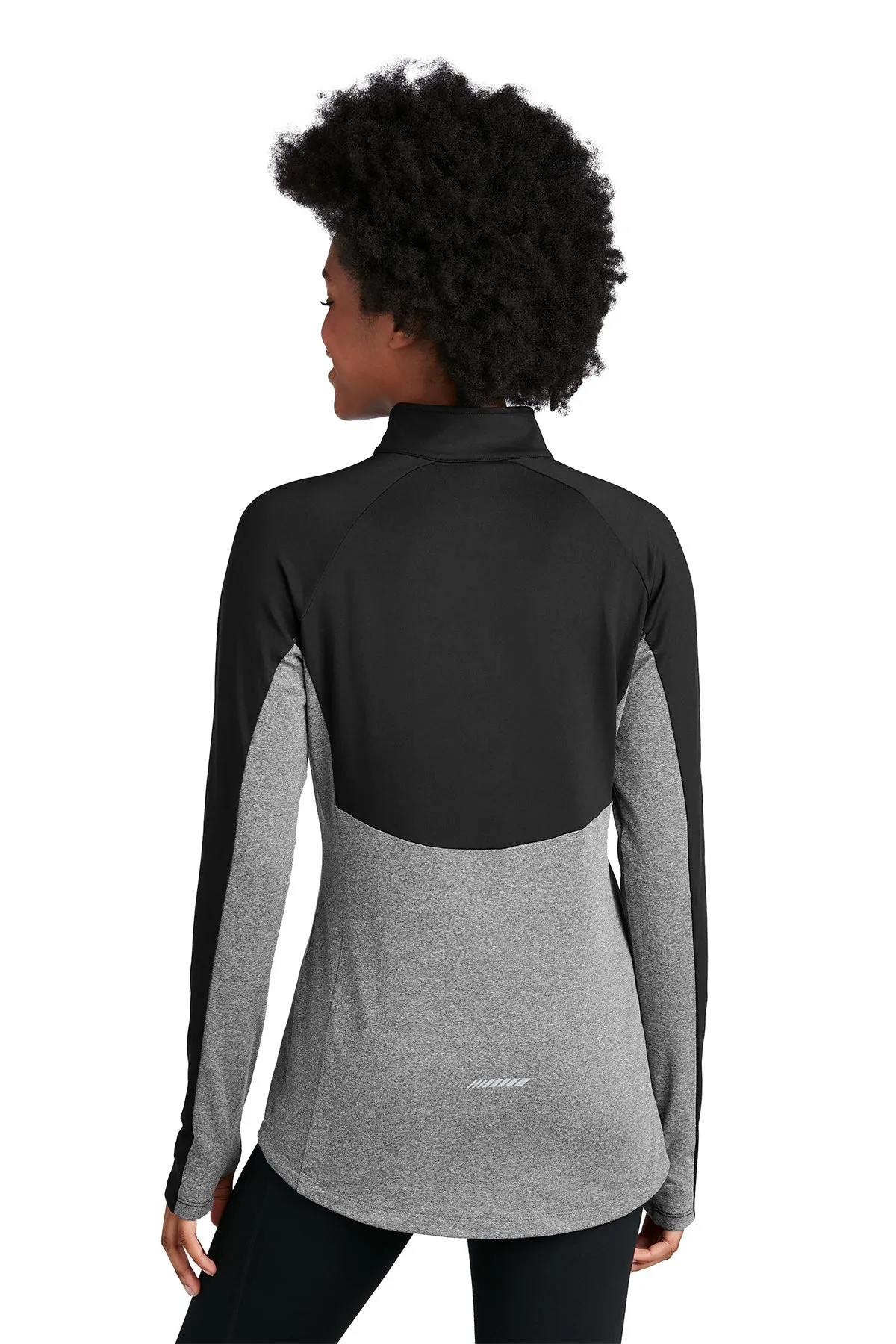 Sport-Tek Ladies Sport-Wick Stretch Contrast Customized 1/2-Zip Pullovers, Black/ Charcoal Grey Heather