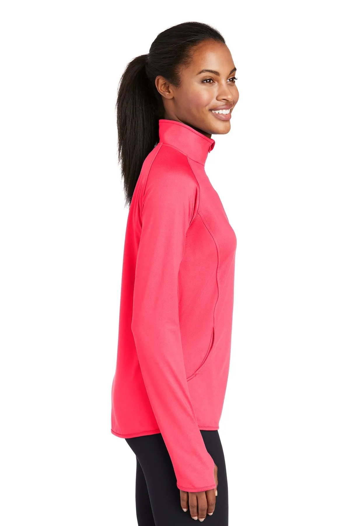 Sport-Tek Ladies Sport-Wick Stretch Customized 1/2-Zip Pullovers, Hot Coral